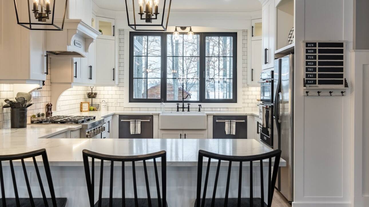 Modern kitchen with large European Tilt & Turn window for ventilation and efficiency.